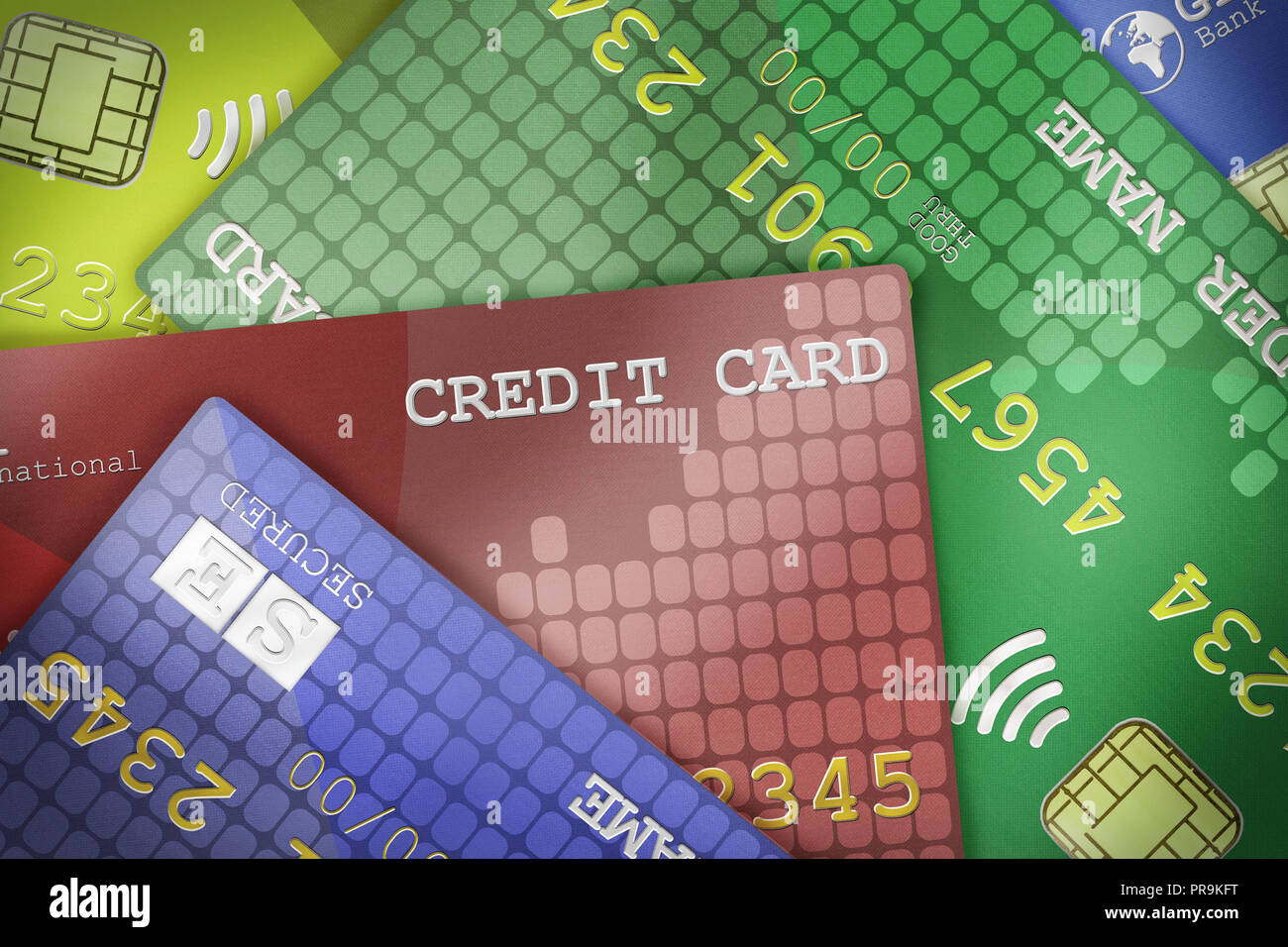 Le carte di credito più disposti in un ambiente aziendale. Foto Stock