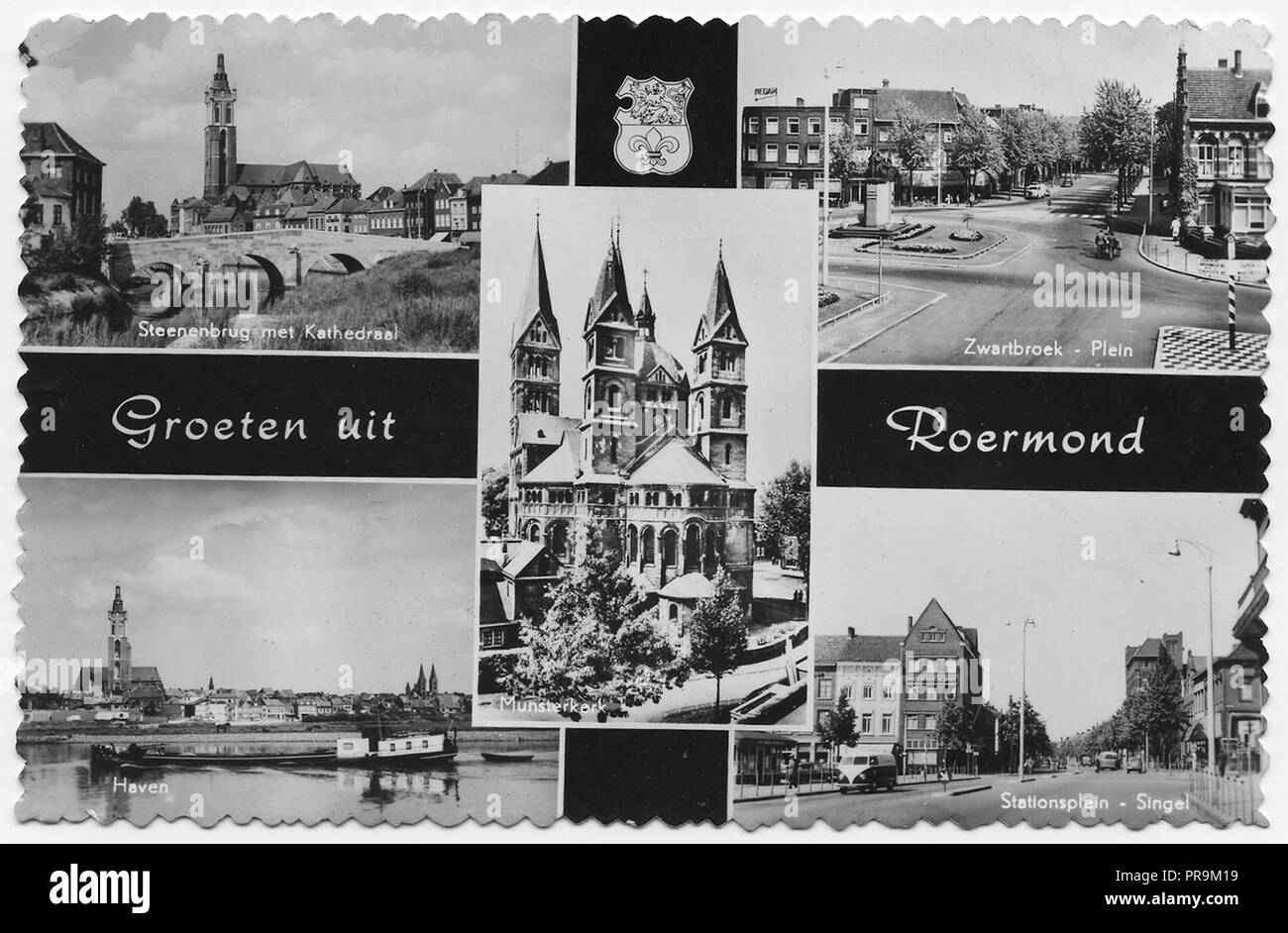 Una cartolina postale di Roermond Paesi Bassi del 1962. Una città storicamente importante, sul Roer inferiore sul fiume Mosa la città risale al 1231 Foto Stock