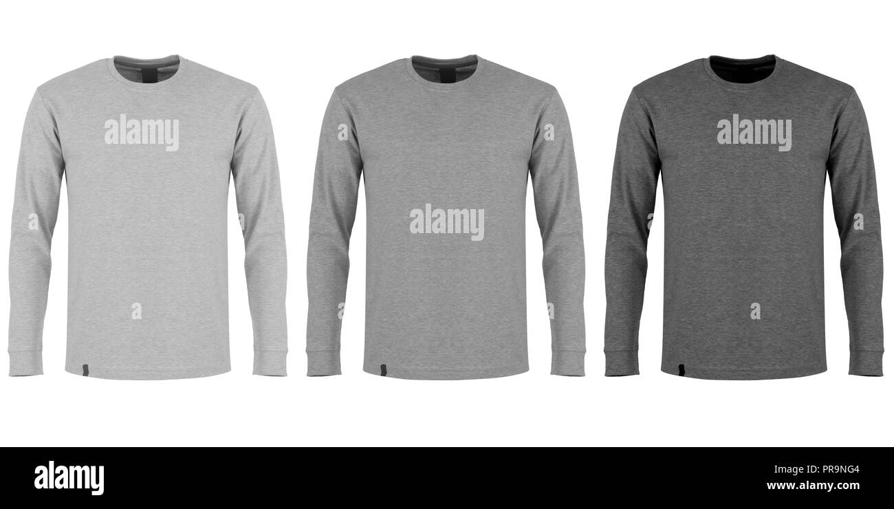 Tre sfumature di grigio maniche lunghe t-shirt isolati su sfondo bianco Foto Stock