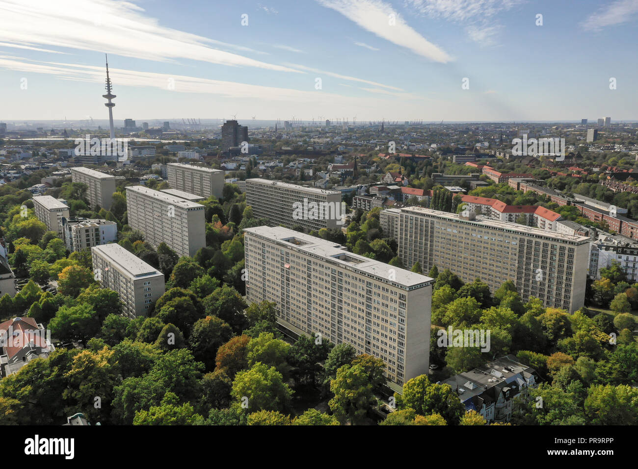 Vista aerea del grindel grattacieli in Amburgo Foto Stock