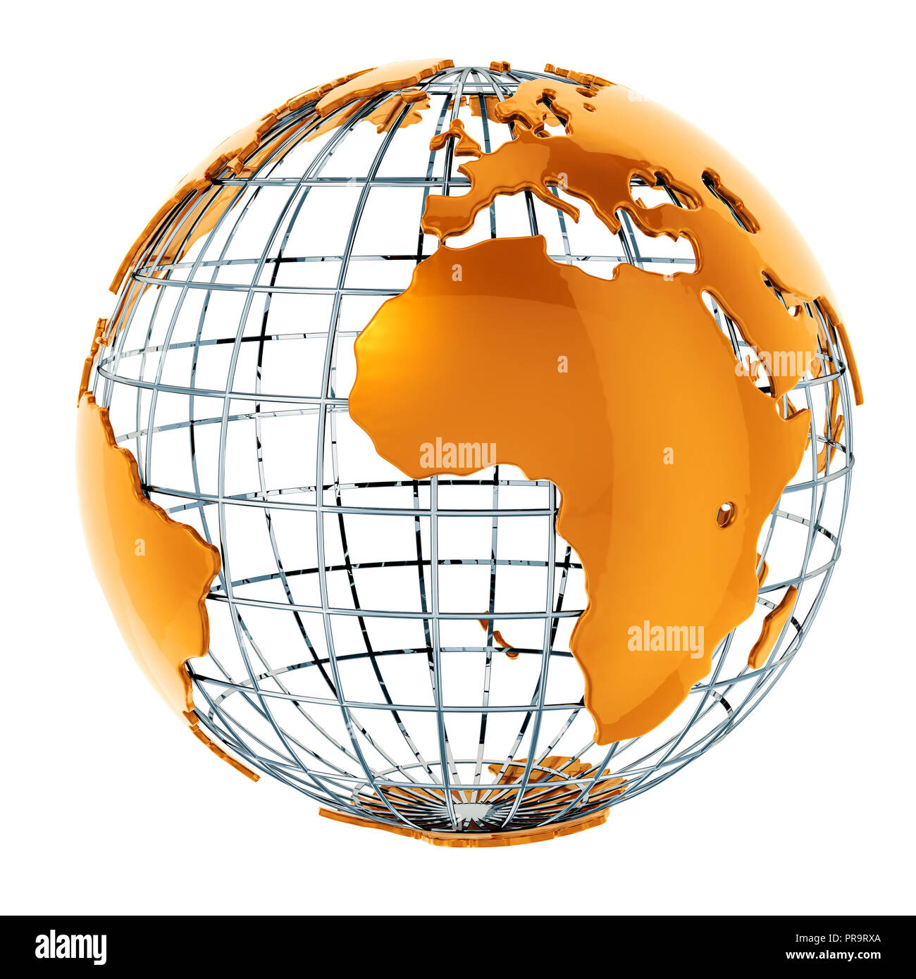 Golden globo terrestre, rendering 3D isolati su sfondo bianco Foto Stock