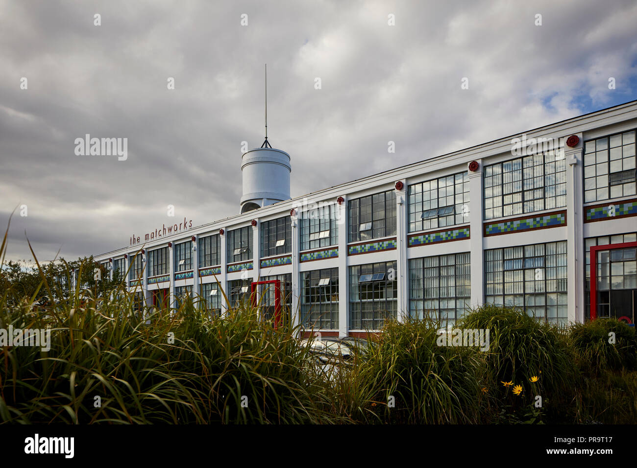 Il Grade ii Listed historic Mersey Match Factory, il Matchworks, ex match factory Speke Road, Garston, Liverpool, in Inghilterra. progettato da Mewès e da Foto Stock