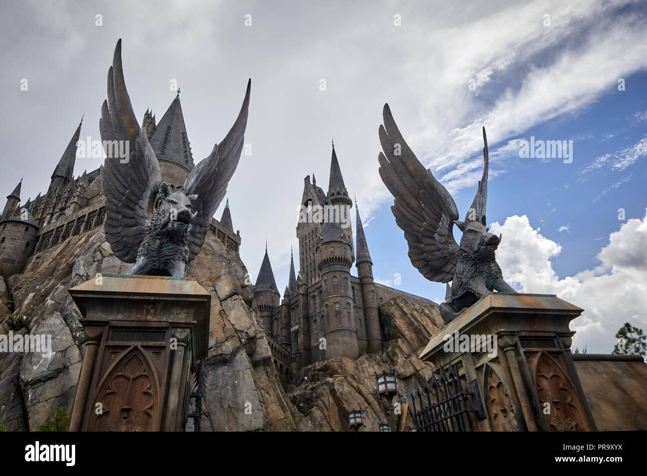 Esterno di Hogwarts in Harry Potter World, Universal Studios Orlando Florida Foto Stock