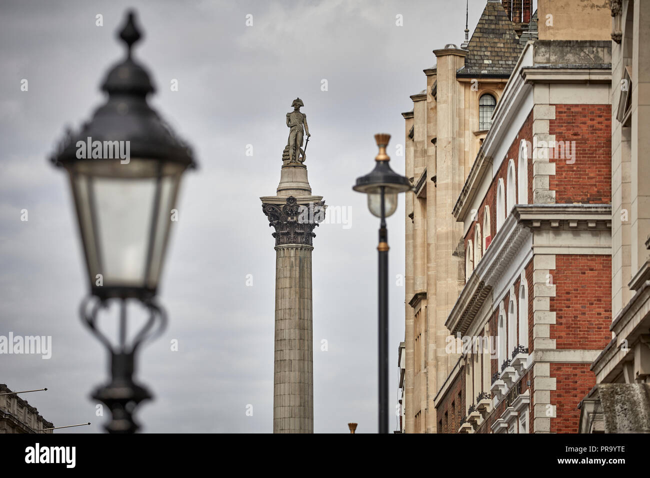 Nelson la colonna per commemorare l'ammiraglio Horatio Nelson dallo scultore Edward Hodges Baily a Londra la città capitale d'Inghilterra Foto Stock