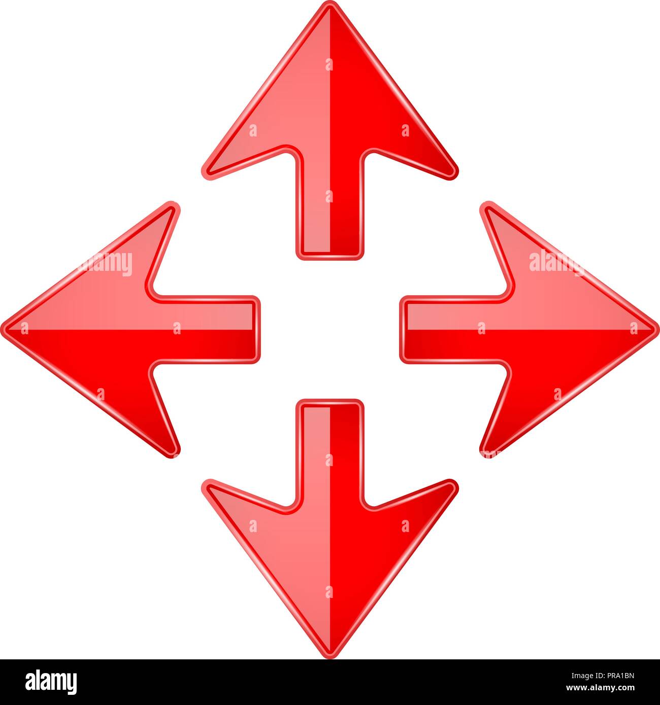 Freccia Combo. Le quattro direzioni. Red icone 3D Illustrazione Vettoriale