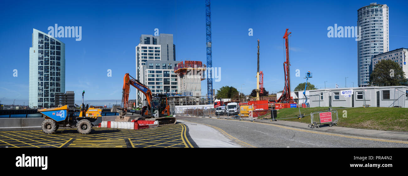 27 settembre 2018: costruzione di Plaza 1821, chiamato dopo l'anno Princes Dock è stato aperto - ed è impostata in modo da contenere 105 appartamenti. Foto Stock