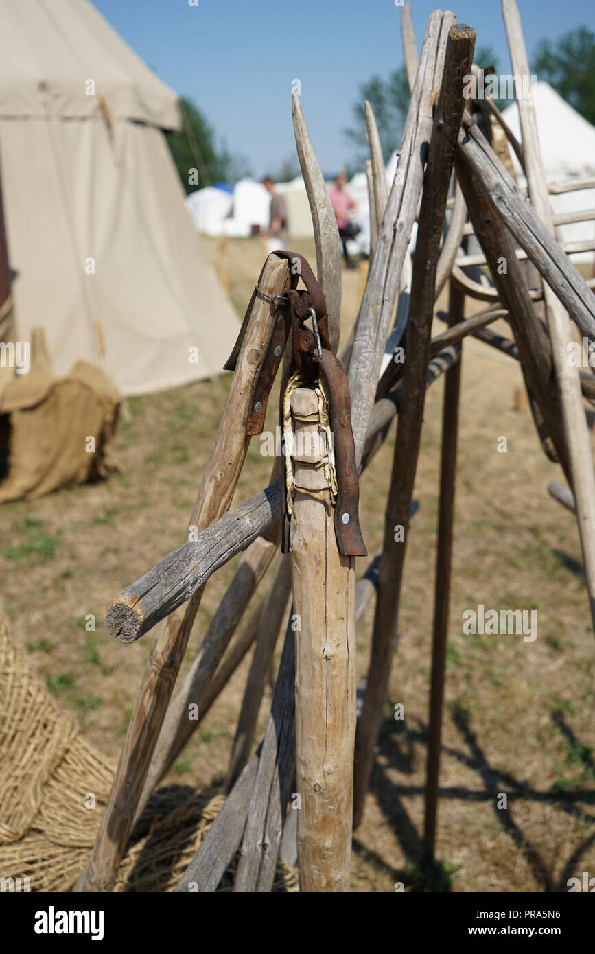 Primitiva di replica di armi da guerra visualizzata su un festival in Baviera Foto Stock