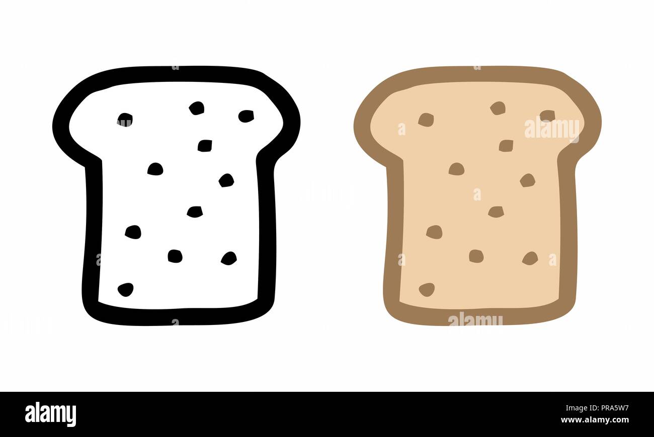 Illustrazione di Freehand le fette di pane. In bianco e nero e illustrazioni a colori su sfondo bianco. Illustrazione Vettoriale