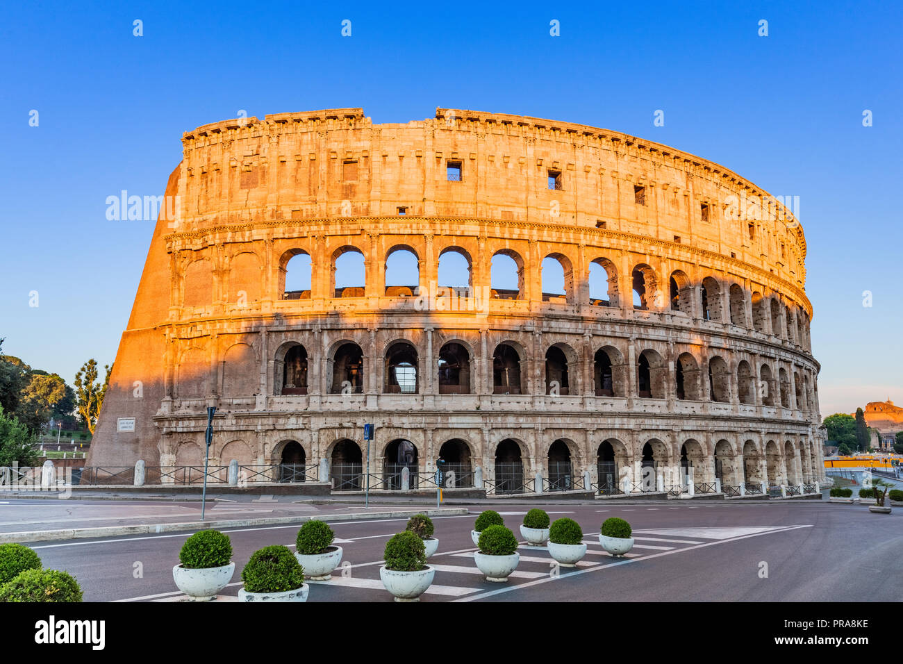 Roma, Italia. Il Colosseo o il Colosseo a sunrise. Foto Stock