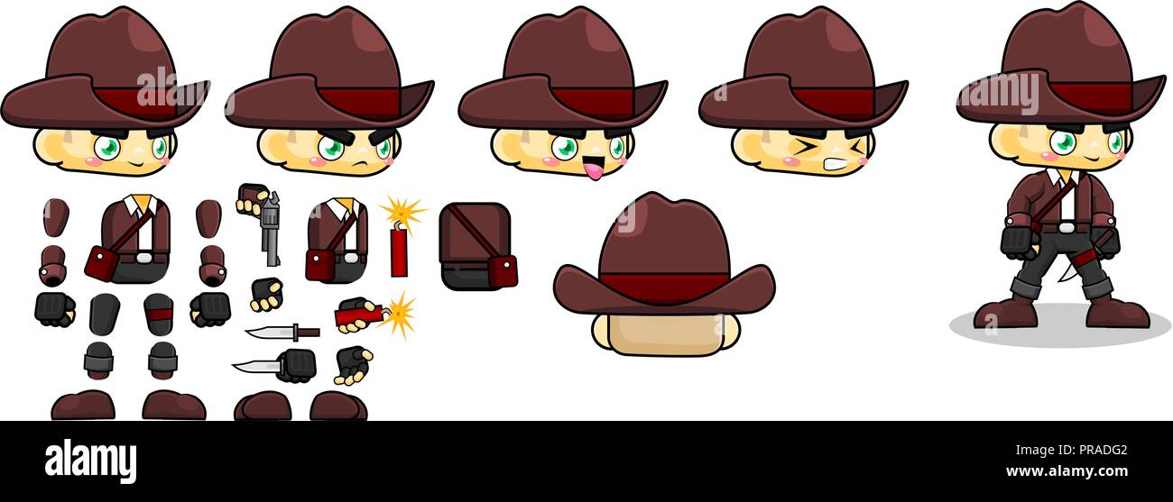 Mini personaggio ragazzo nomade kit. cowboy Illustrazione Vettoriale