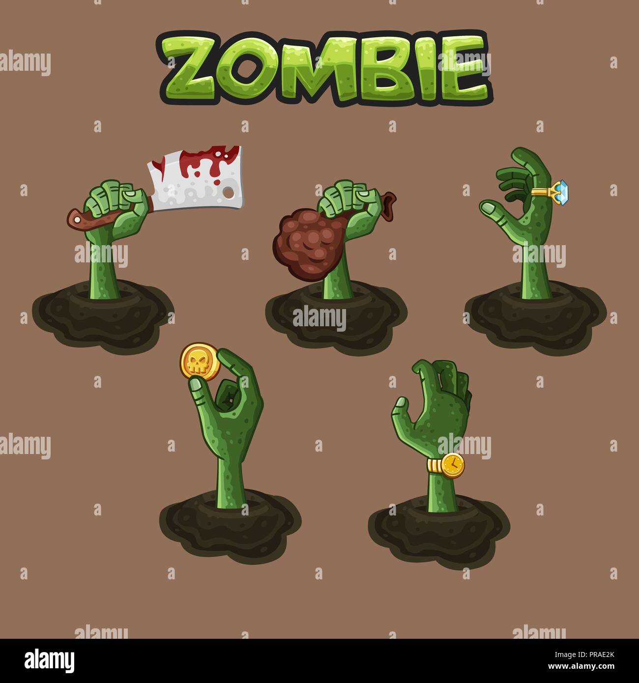 Mano di zombie. Vettore di progettazione di diverse mani di zombie Illustrazione Vettoriale