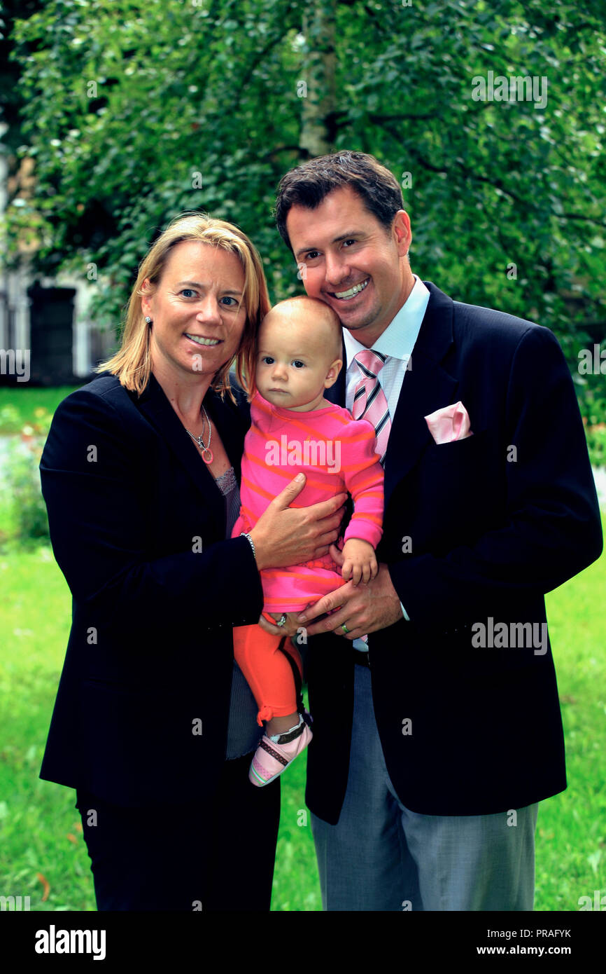 Annika Sörenstam Swedish golf pro con mio marito e mia figlia Foto Stock