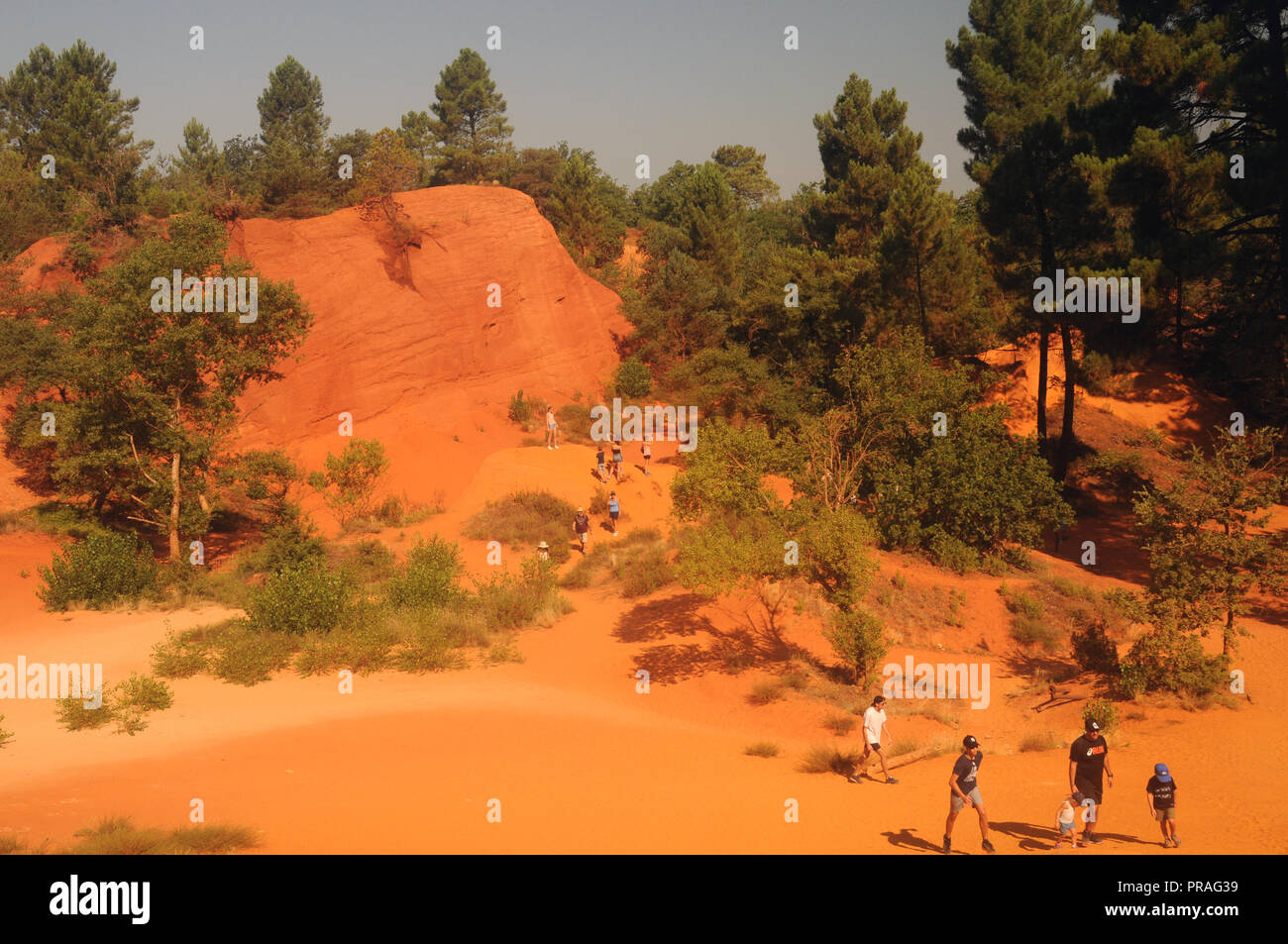 Le scogliere di colore , il risultato di ocra estrazione, alla provenzale Colorado de Rustrel nel Luberon regione del sud della Francia. Foto Stock