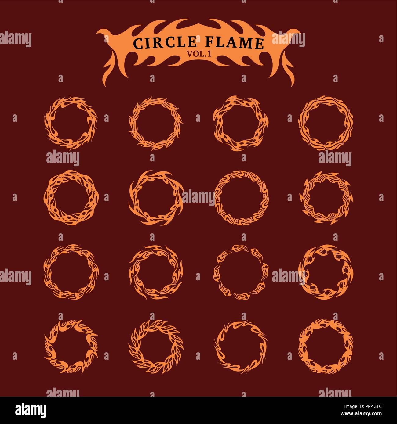 Cerchio fiamma decorativi insieme di raccolta Illustrazione Vettoriale