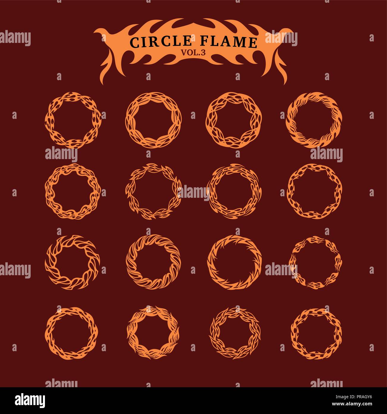 Cerchio fiamma decorativi insieme di raccolta Illustrazione Vettoriale