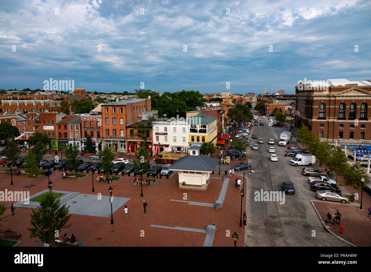 Stati Uniti Maryland Baltimore Fells Point panoramica aerea di Broadway piazza nel centro di Fells Point Foto Stock