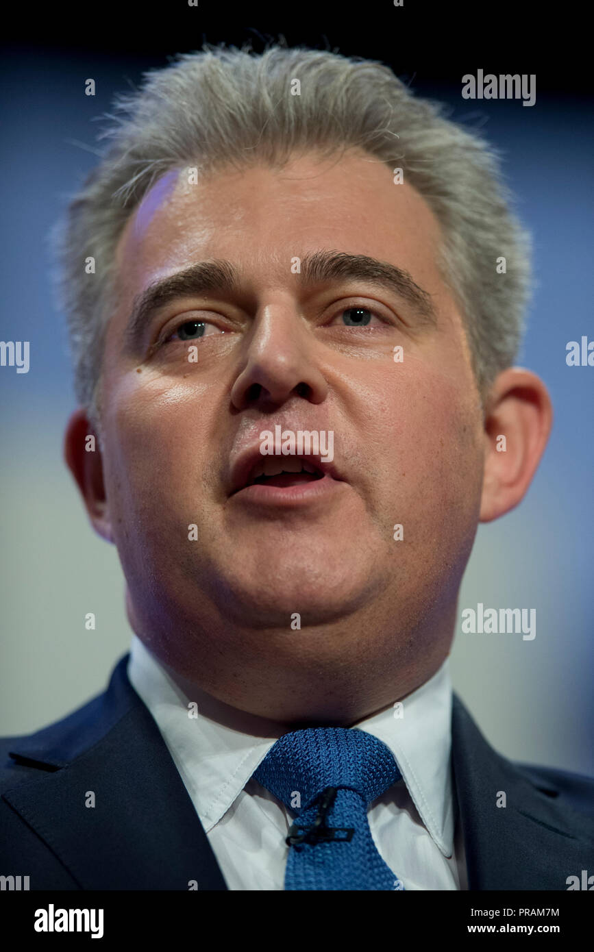 Birmingham, Regno Unito. Il 30 settembre 2018. Brandon Lewis, Presidente per il Partito conservatore e MP per Great Yarmouth, parla al congresso del Partito Conservatore di Birmingham. © Russell Hart/Alamy Live News. Foto Stock