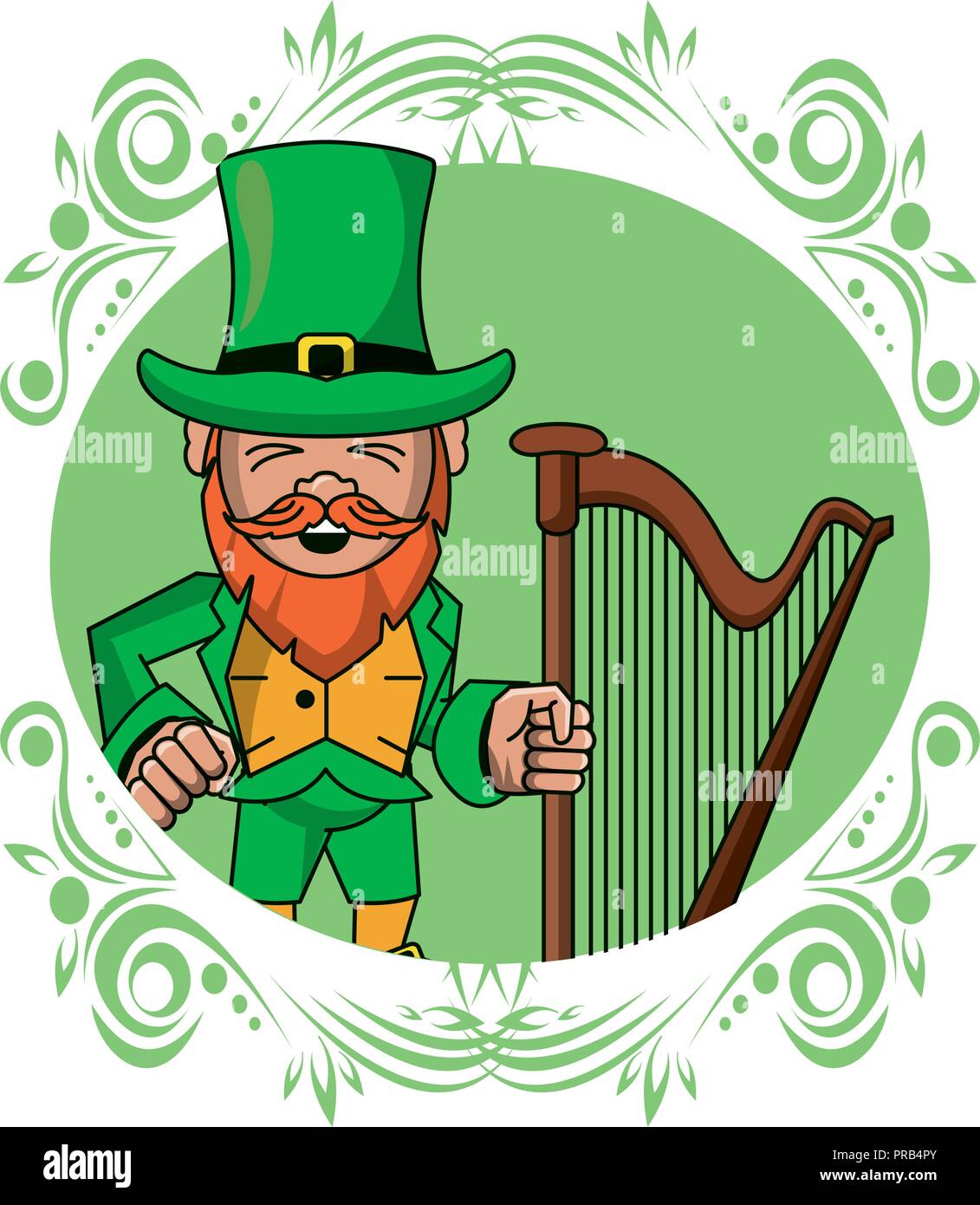 Irish elf con arpa cartoon Illustrazione Vettoriale