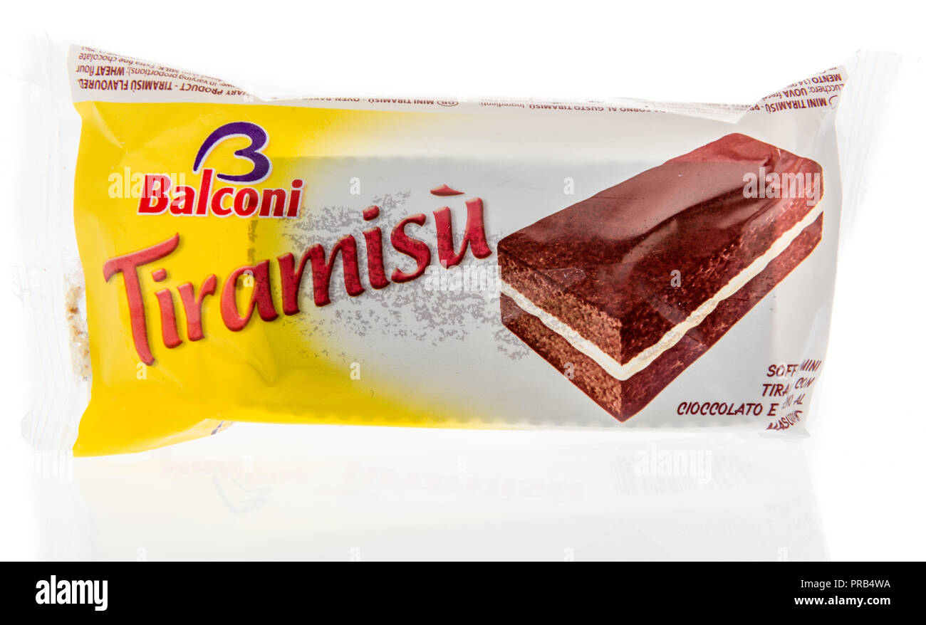 Winneconne, WI - 27 Settembre 2018: un pacchetto di balconi mini tiramisa pasticceria dalla Italia isolato su un background Foto Stock