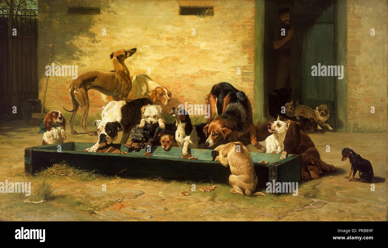 John Charles Dollman, Table d'Hote a cani' Home 1879 olio su tela, Walker Art Gallery di Liverpool, in Inghilterra. Foto Stock