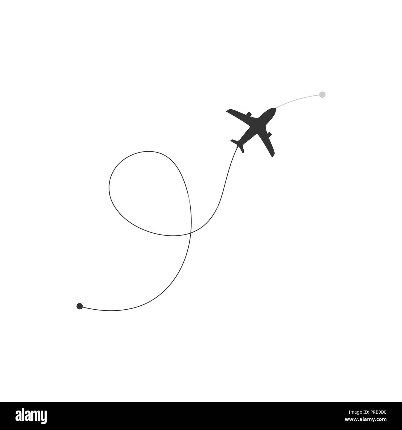 Itinerario di volo. Icona del piano. Icona aereo con rotta dal punto di lancio al punto di destinazione. Illustrazione Vettoriale Illustrazione Vettoriale