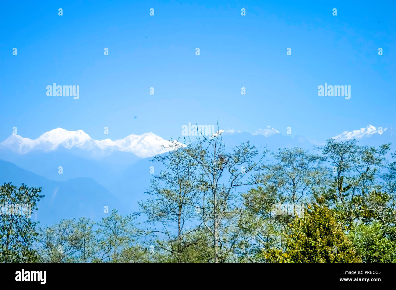 Bella vista delle bianche cime innevate del monte Himalayano gamma in mattina. ( Kanchanjungha intervallo da dzongri passare il Sikkim nei pressi di ortografia elipad) Foto Stock