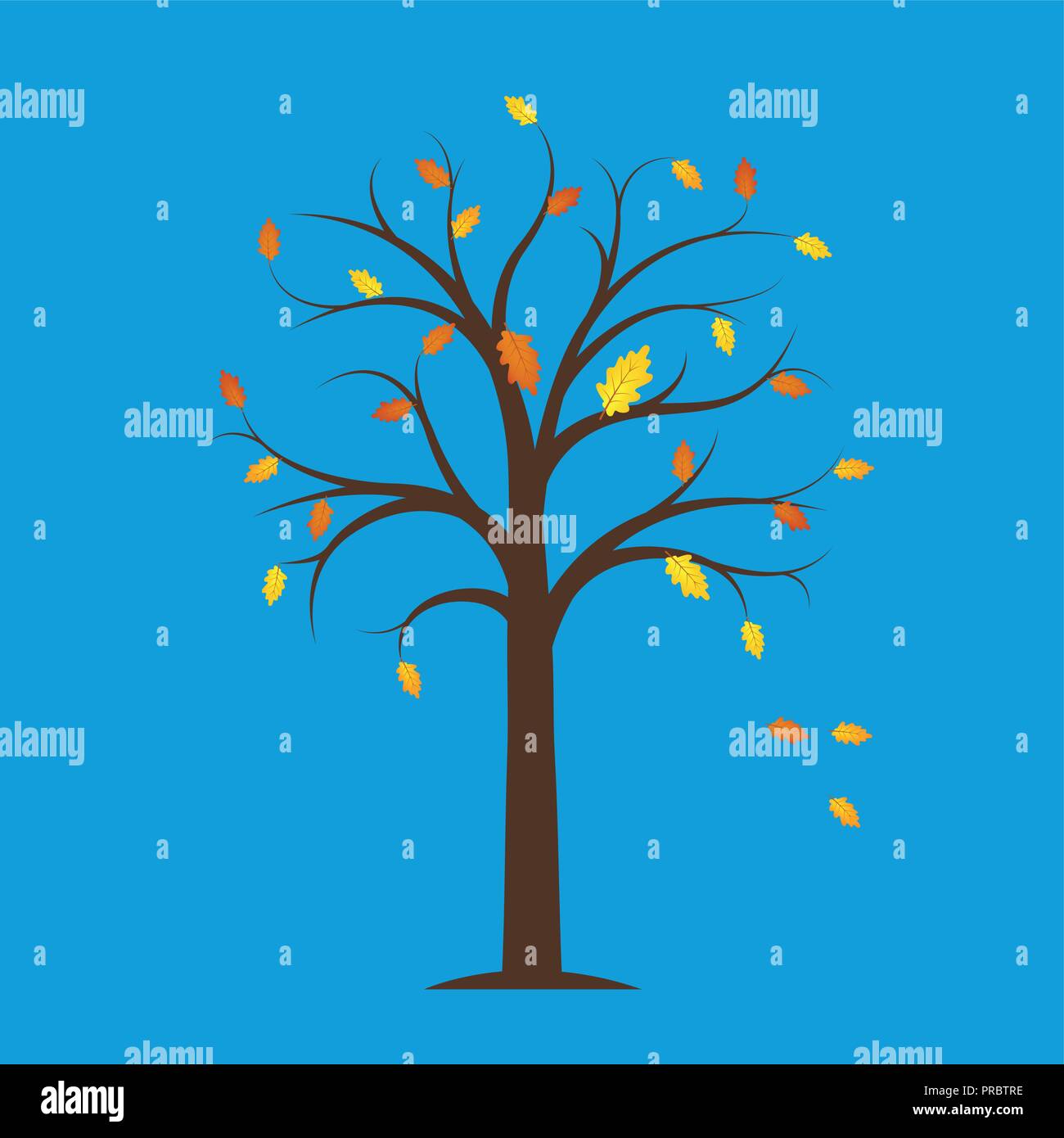 Autumn Tree con giallo e arancione caduta foglie su uno sfondo blu illustrazione vettoriale EPS10 Illustrazione Vettoriale