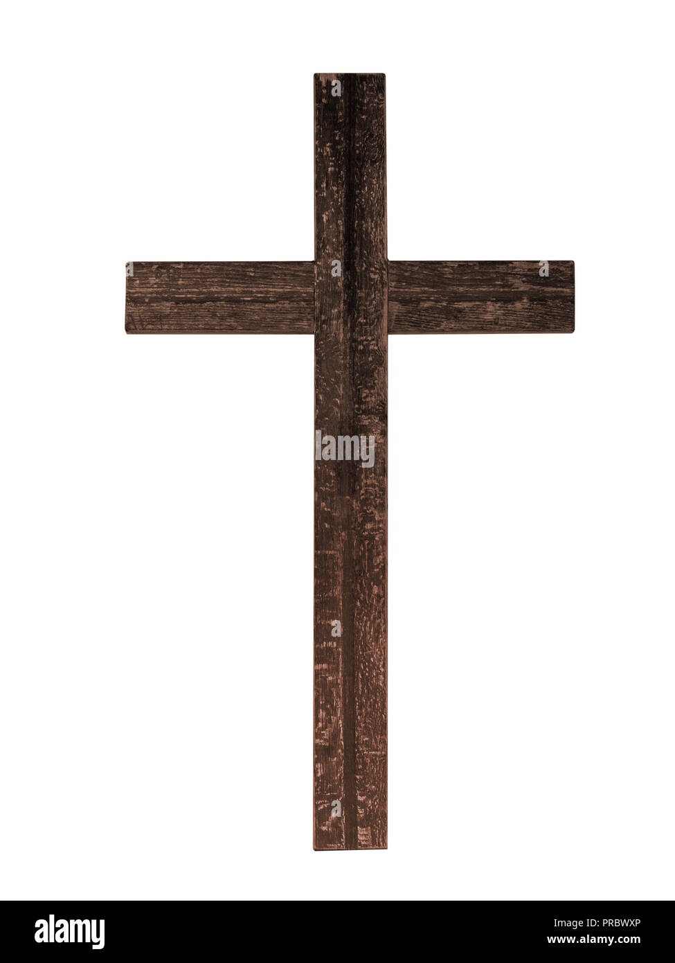 Rustico vecchia Croce di legno isolato su sfondo bianco. La fede cristiana. Foto Stock