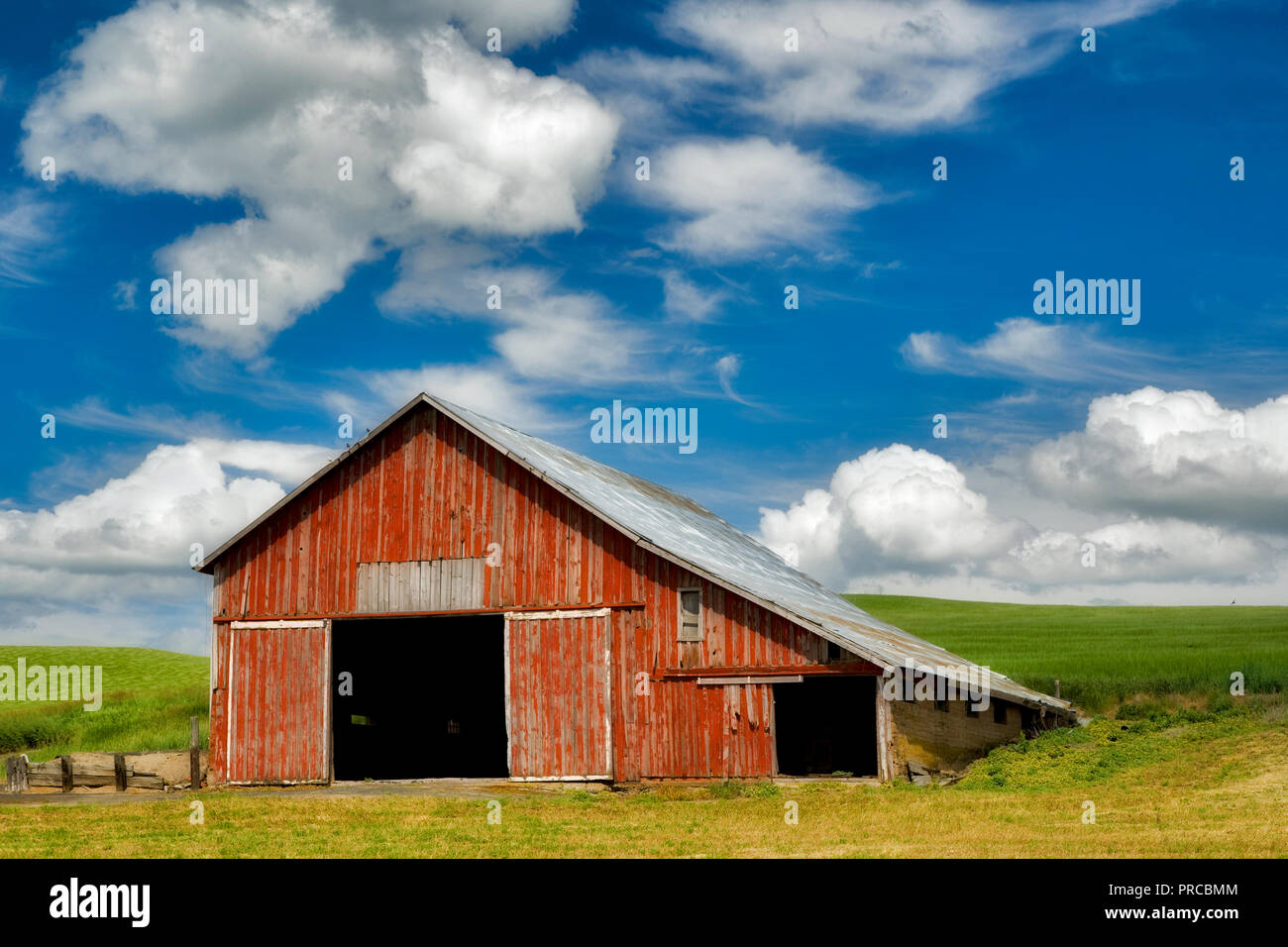 Granaio rosso in palouse, Washington Foto Stock