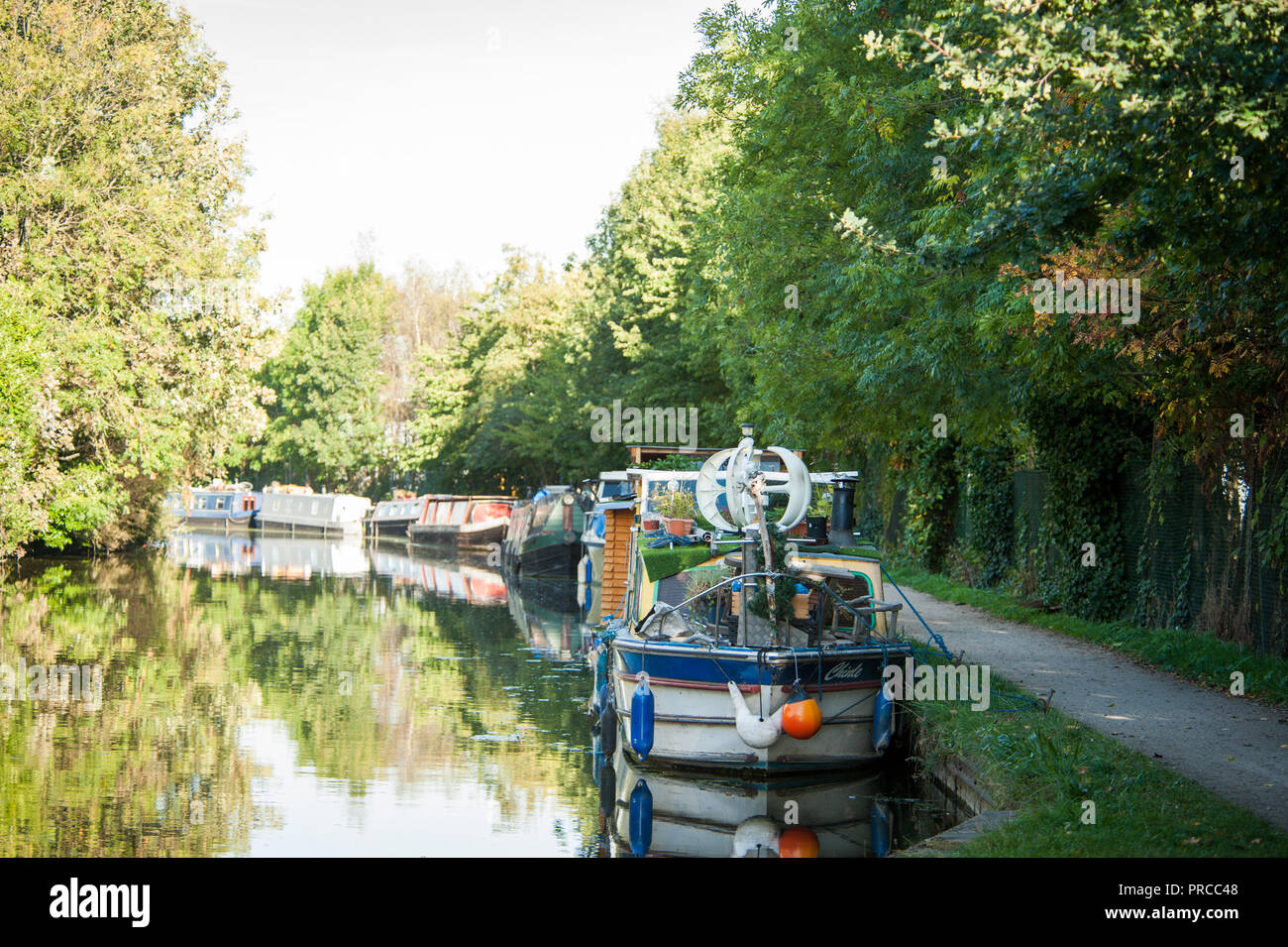 Il Grand Union Canal in Greenford con battelli Foto Stock