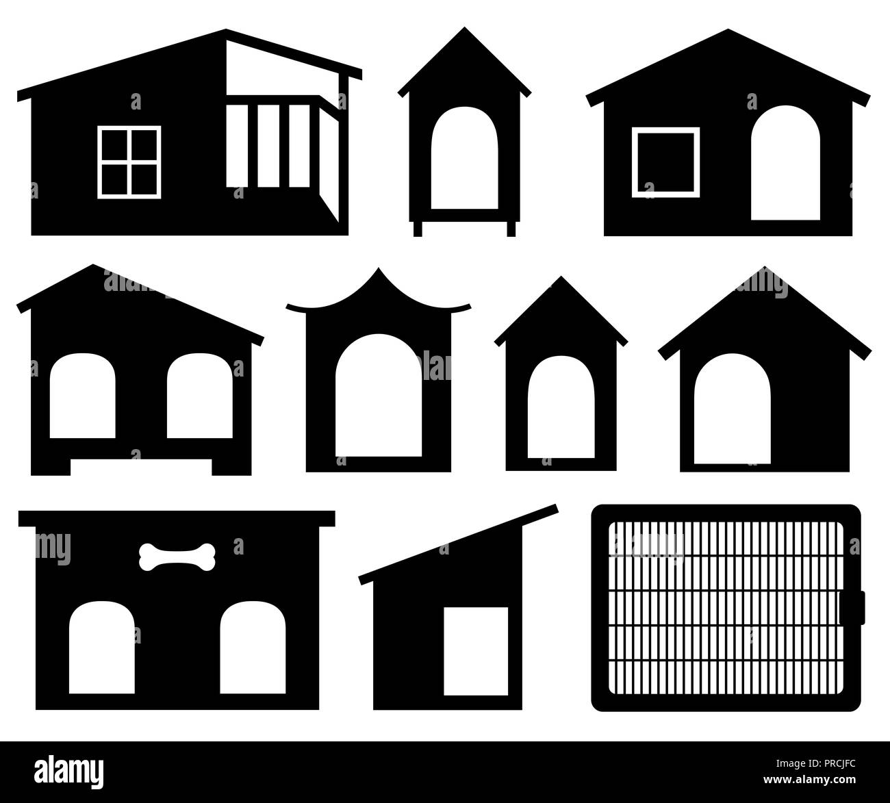 Set di diverse case di cane isolato su bianco Foto Stock