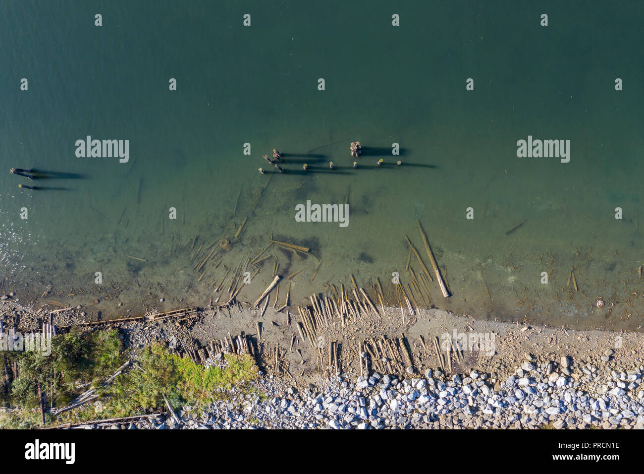 Vista aerea del shipwreaks vicino a Royston sull'Isola di Vancouver, Cana Foto Stock
