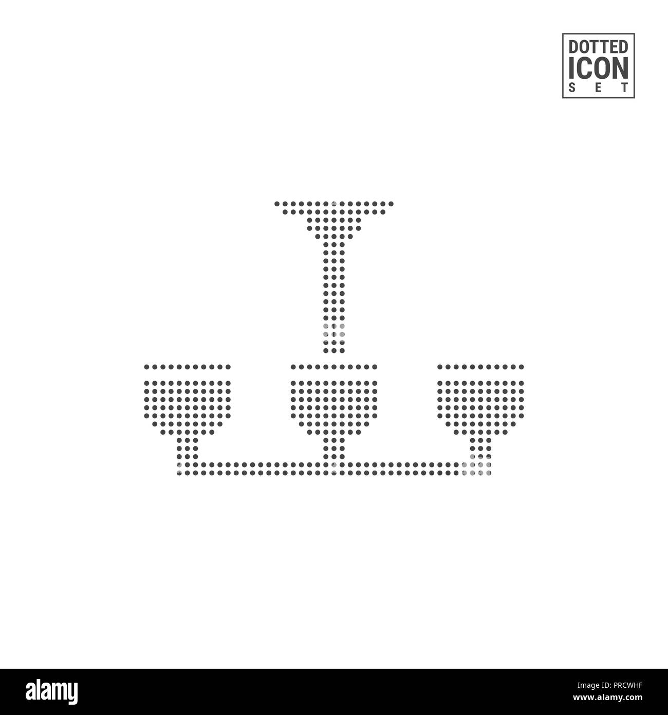 Lampadario modello a punti e la relativa icona. Lampadario Icona punteggiata isolato su bianco. Sfondo del modello di progettazione. Può essere utilizzato per la pubblicità, web e mobile UI. Foto Stock