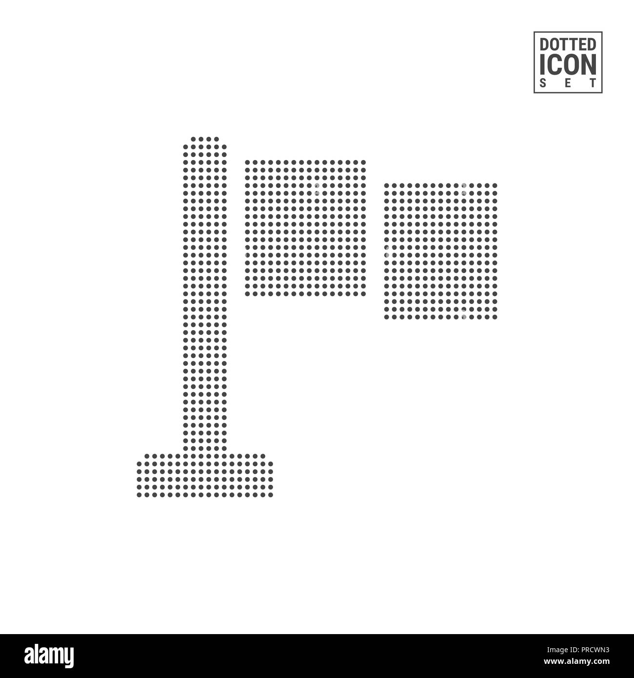 Sventola bandiera modello a punti e la relativa icona. Avviare e terminare l'icona punteggiata isolato su bianco. Sfondo del modello di progettazione. Può essere utilizzato per la pubblicità, web e mobile Foto Stock