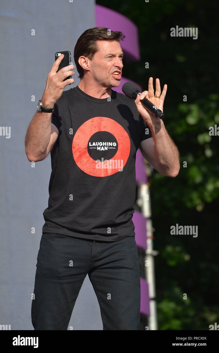 Hugh Jackman sul palco durante il 2018 cittadino globale in concerto a Central Park, grande prato da Settembre 29, 2018 a New York City. Foto Stock