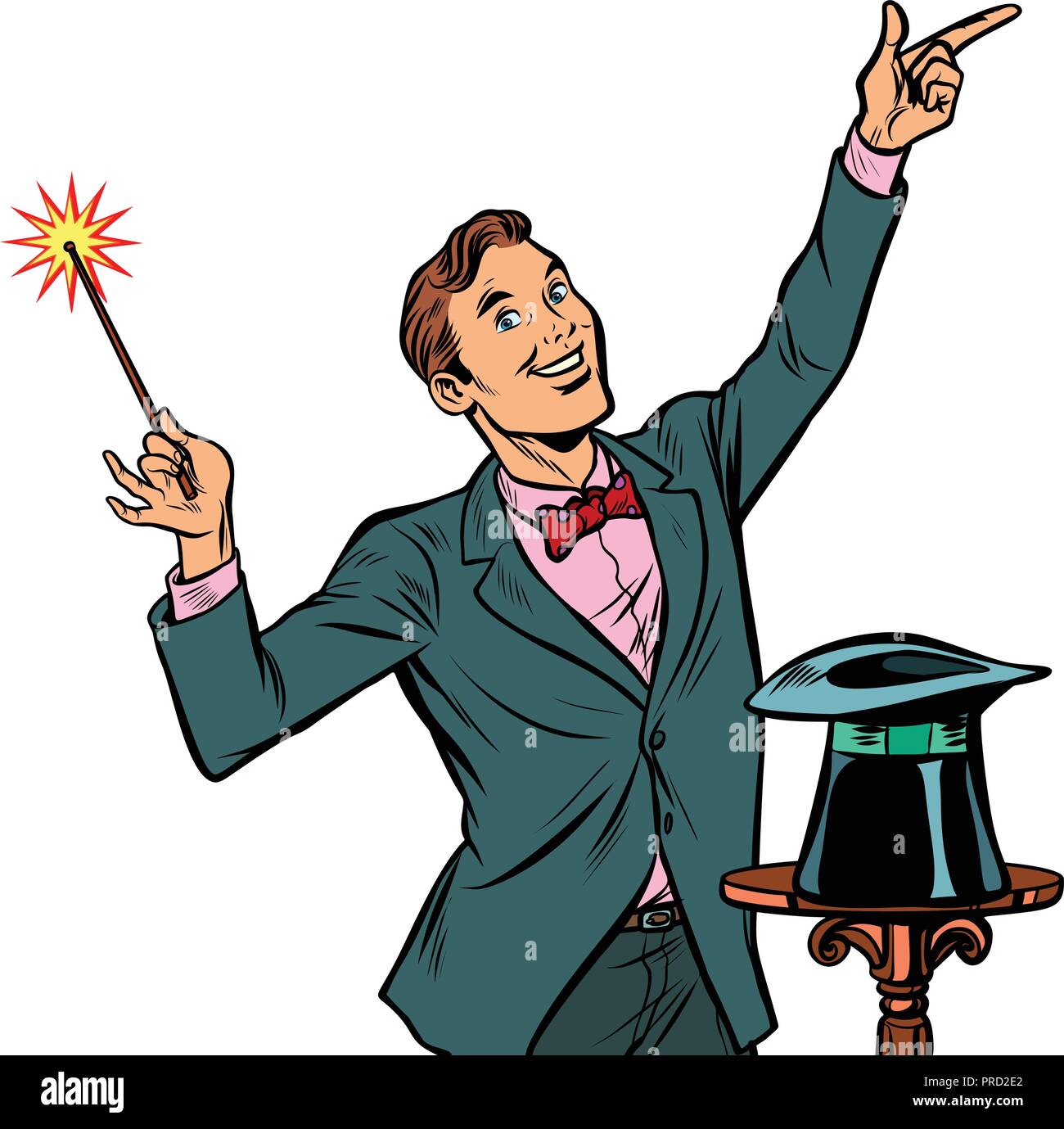 Mago, prestazioni straordinarie. Isolare su sfondo bianco Illustrazione Vettoriale