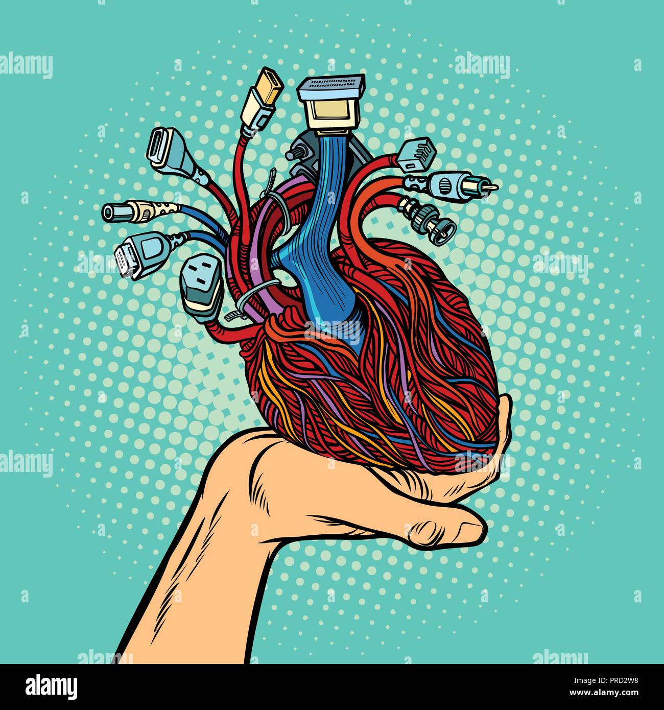 Cyber cuore in mano umana Illustrazione Vettoriale