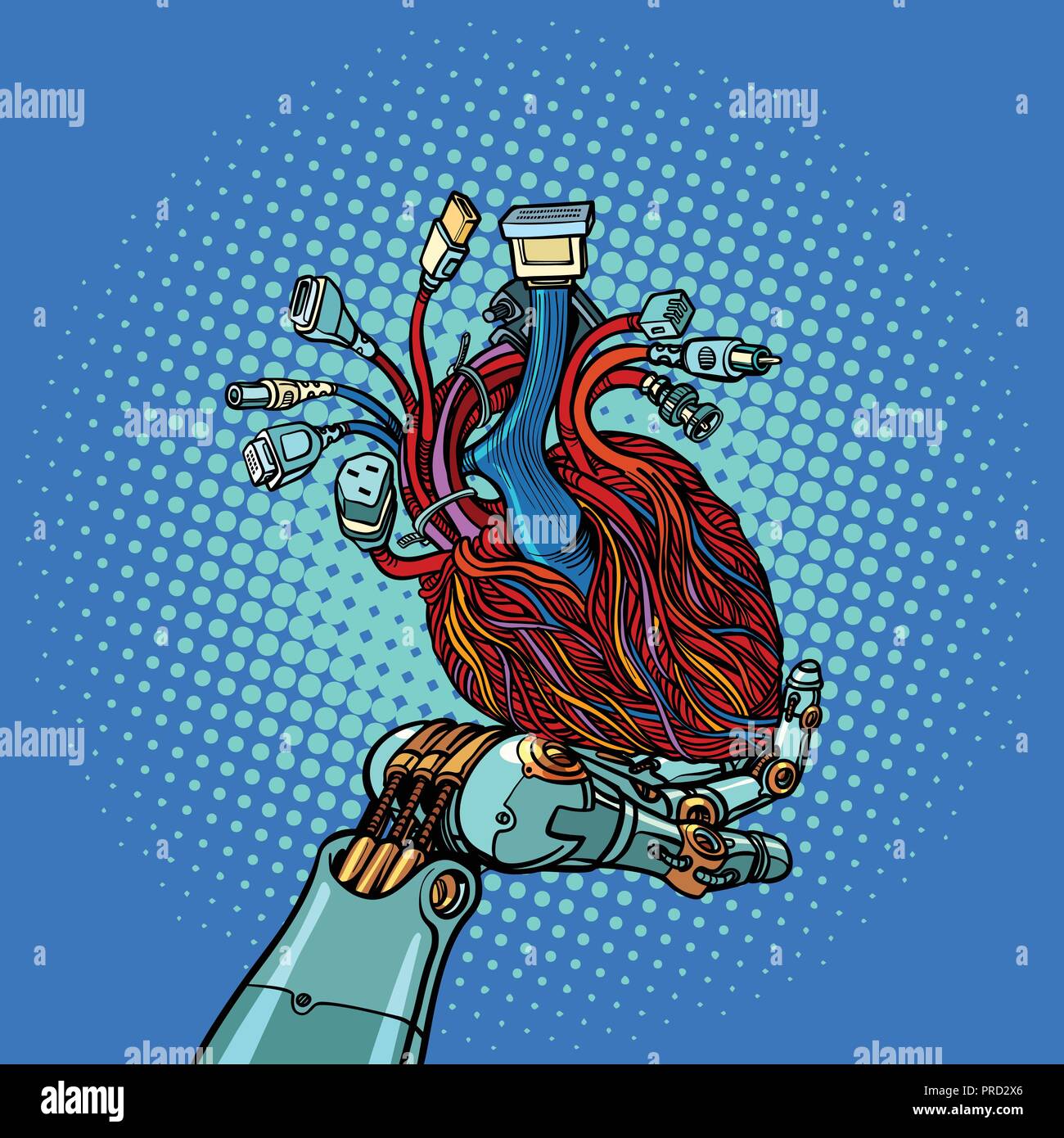 Cyber cuore in mano di robot Illustrazione Vettoriale
