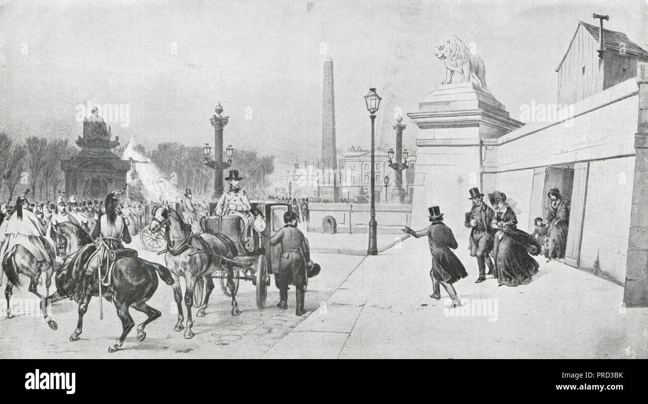 Volo del re Louis Philippe da Parigi, Francia, durante la Rivoluzione Francese del 1848 Foto Stock