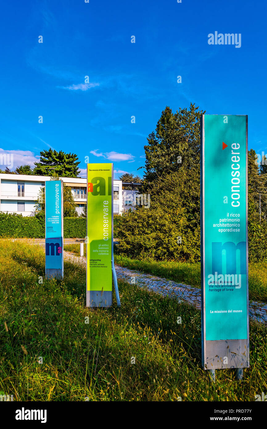 Italia Piemonte Canavese Ivrea museo aperto Olivetti case per famiglie Foto Stock