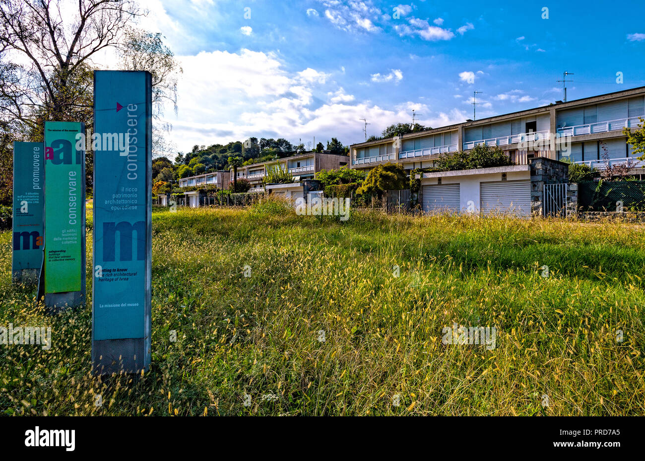 Italia Piemonte Canavese Ivrea museo aperto Olivetti case per famiglie Foto Stock