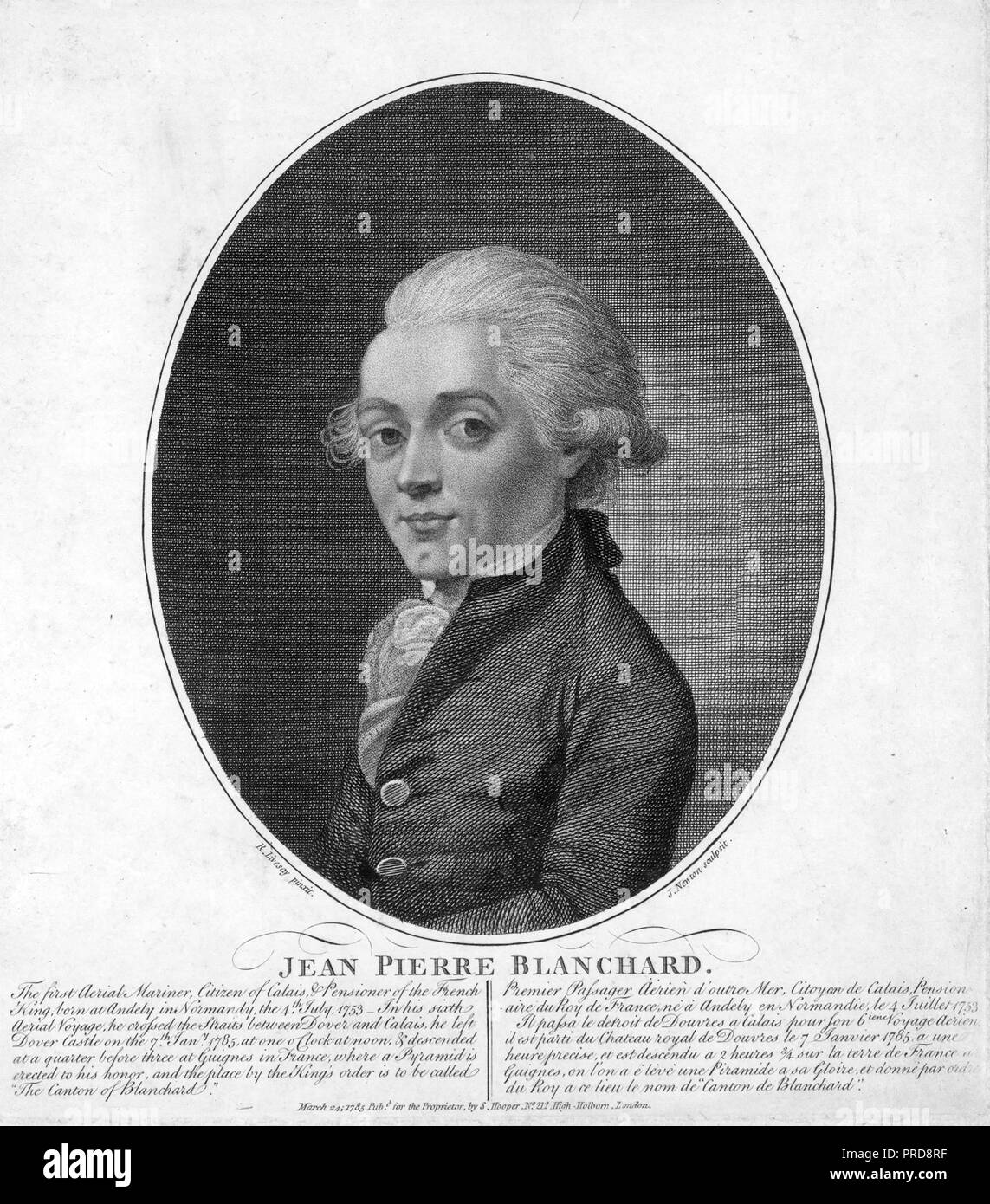 JEAN-PIERRE BLANCHARD (1753-1809) inventore francese e Pioneer balloonist in una incisione 1785 Foto Stock