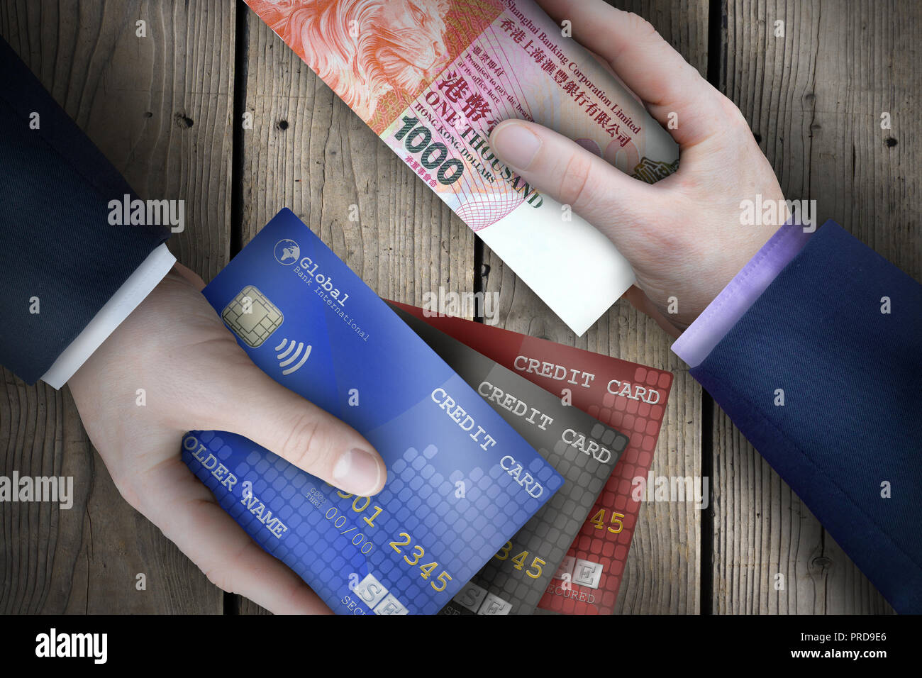 Due fiat valuta le fatture che vengono scambiati da due uomini di affari che come parte di una transazione commerciale. Foto Stock