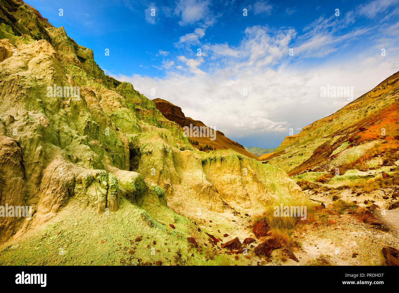 La mattina presto luce nel bacino di blu nella pecora gruppo Rock di John Day Fossil Beds National Monument vicino a Kimberly, Oregon Foto Stock