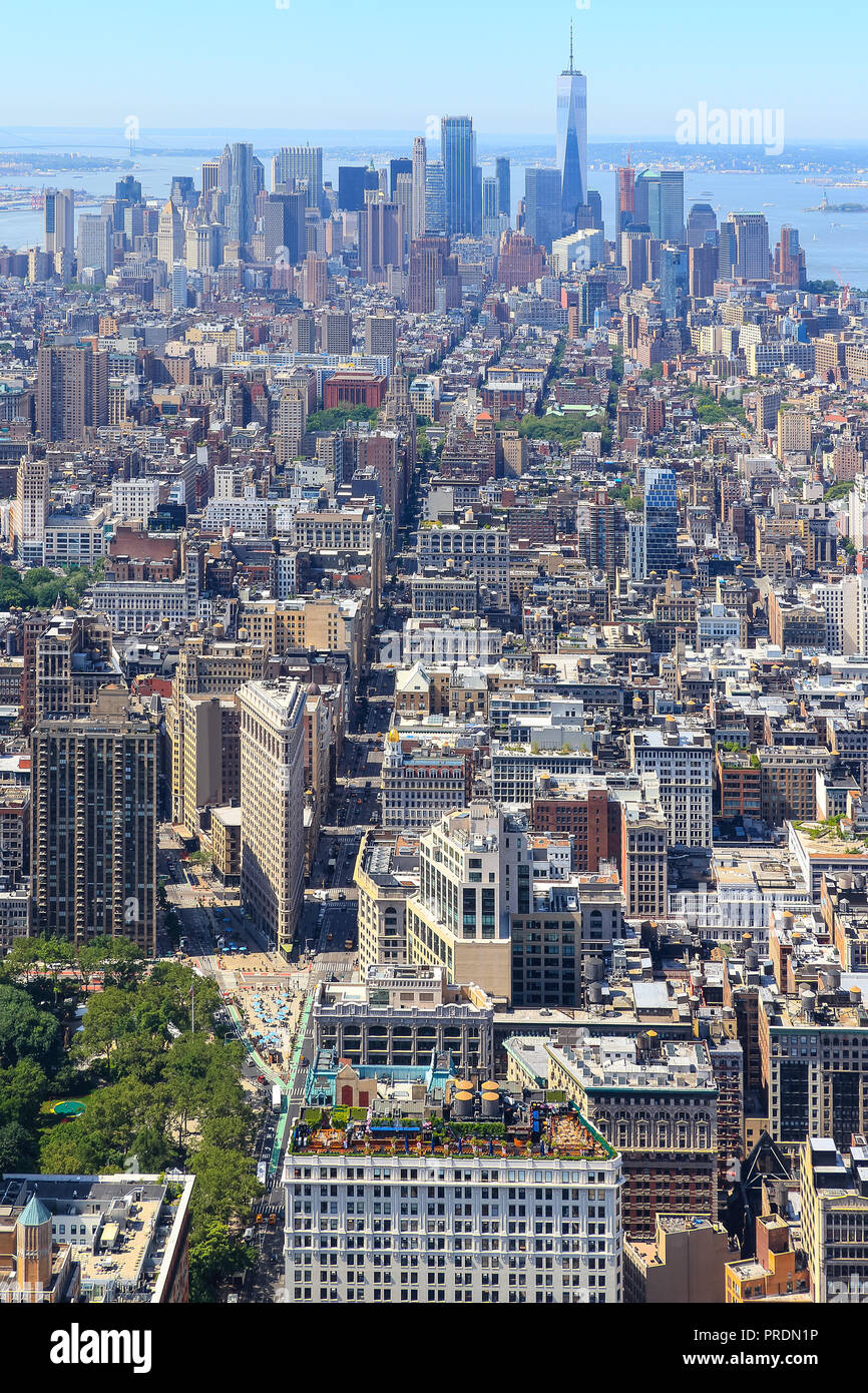 Antenna vista panoramica del centro cittadino di Manhattan Foto Stock