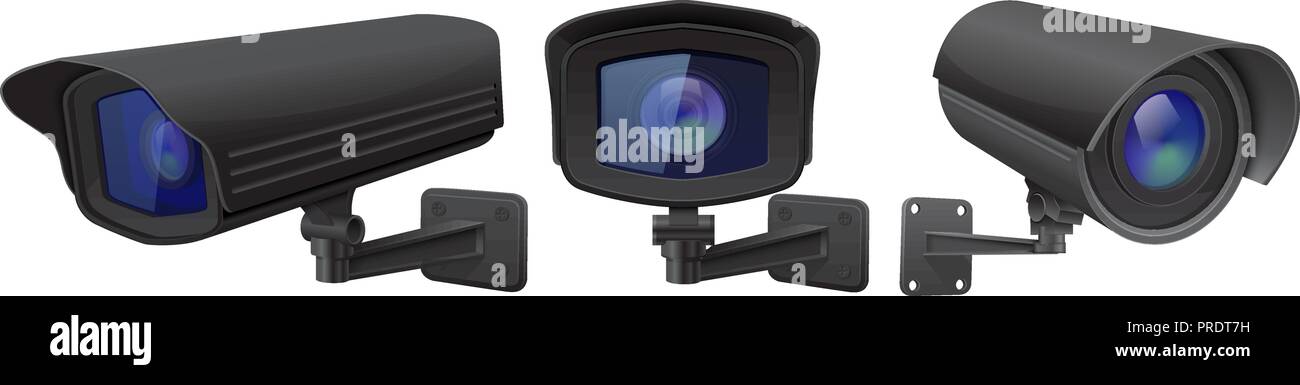 La protezione CCTV telecamera. Nero dispositivi di sorveglianza Illustrazione Vettoriale