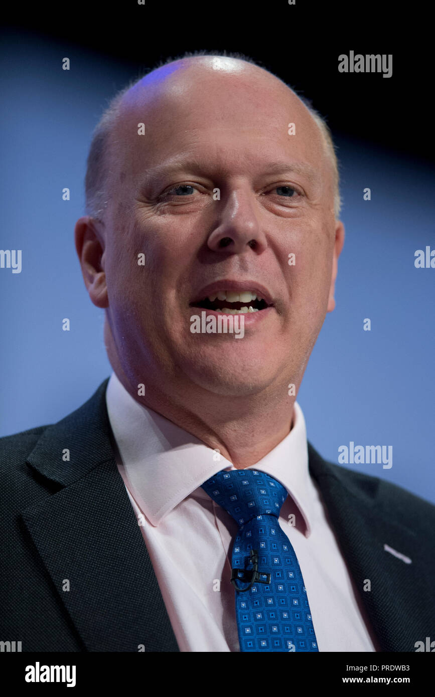 Birmingham, Regno Unito. 1 ottobre 2018. Chris temolo, Segretario di Stato per il trasporto e la MP conservatore di Epsom and Ewell, parla al congresso del Partito Conservatore di Birmingham. © Russell Hart/Alamy Live News. Foto Stock