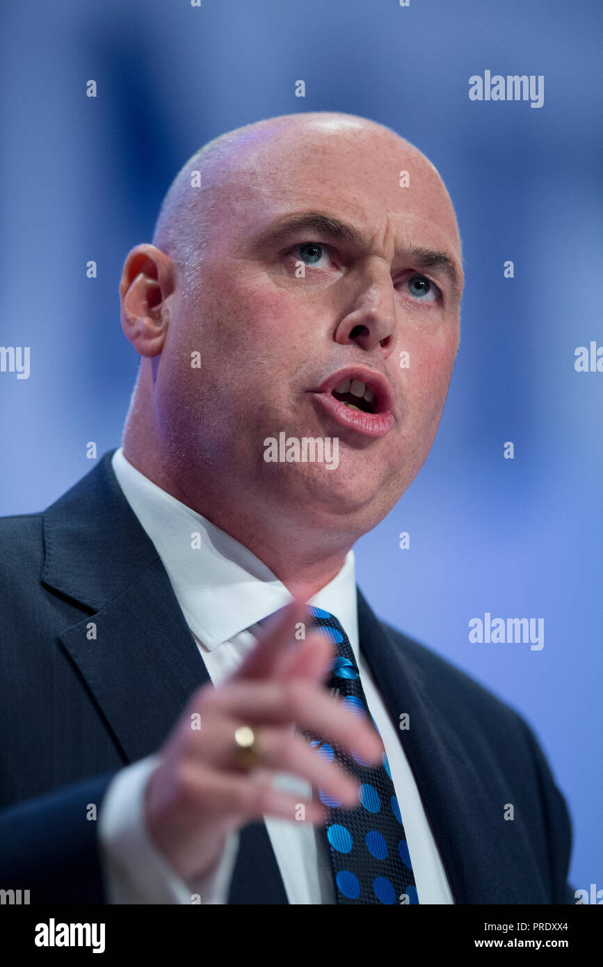 Birmingham, Regno Unito. 1 ottobre 2018. Paul Davies, leader dei conservatori del Welsh Assembly, parla al congresso del Partito Conservatore di Birmingham. © Russell Hart/Alamy Live News. Foto Stock