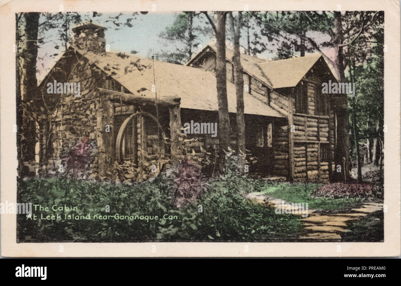 The Cabin, Leek Island, vicino a Gananoque Ontario, fotografo sconosciuto, cartolina d'epoca Foto Stock