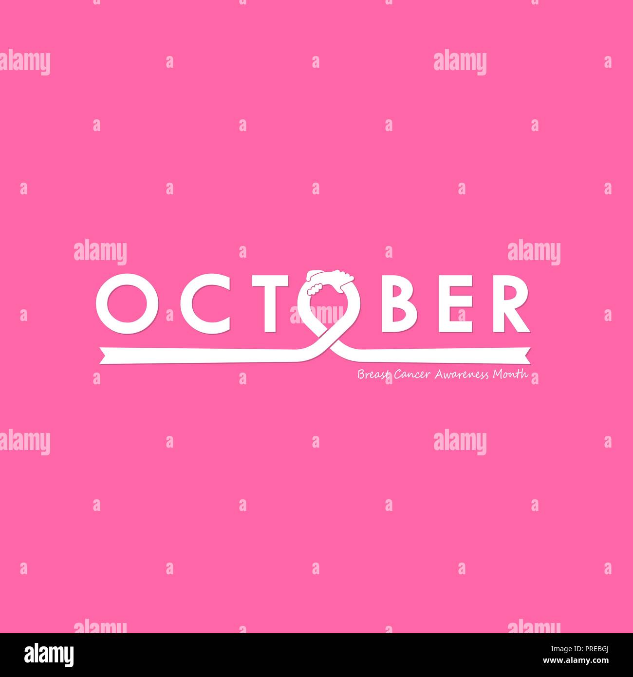 Ottobre tipografici mano & Pink Ribbon icon.Il cancro al seno Ottobre Mese della sensibilizzazione campagna tipografici sfondo.Le donne salute design vettoriali.Breas Illustrazione Vettoriale